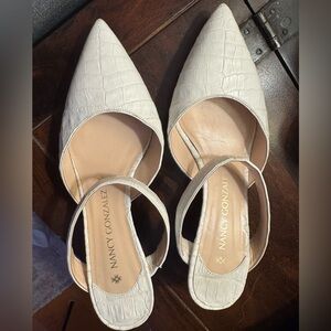 Nancy Gonzalez Crocodile-Embossed Pointed Toe Open Back kitten heels